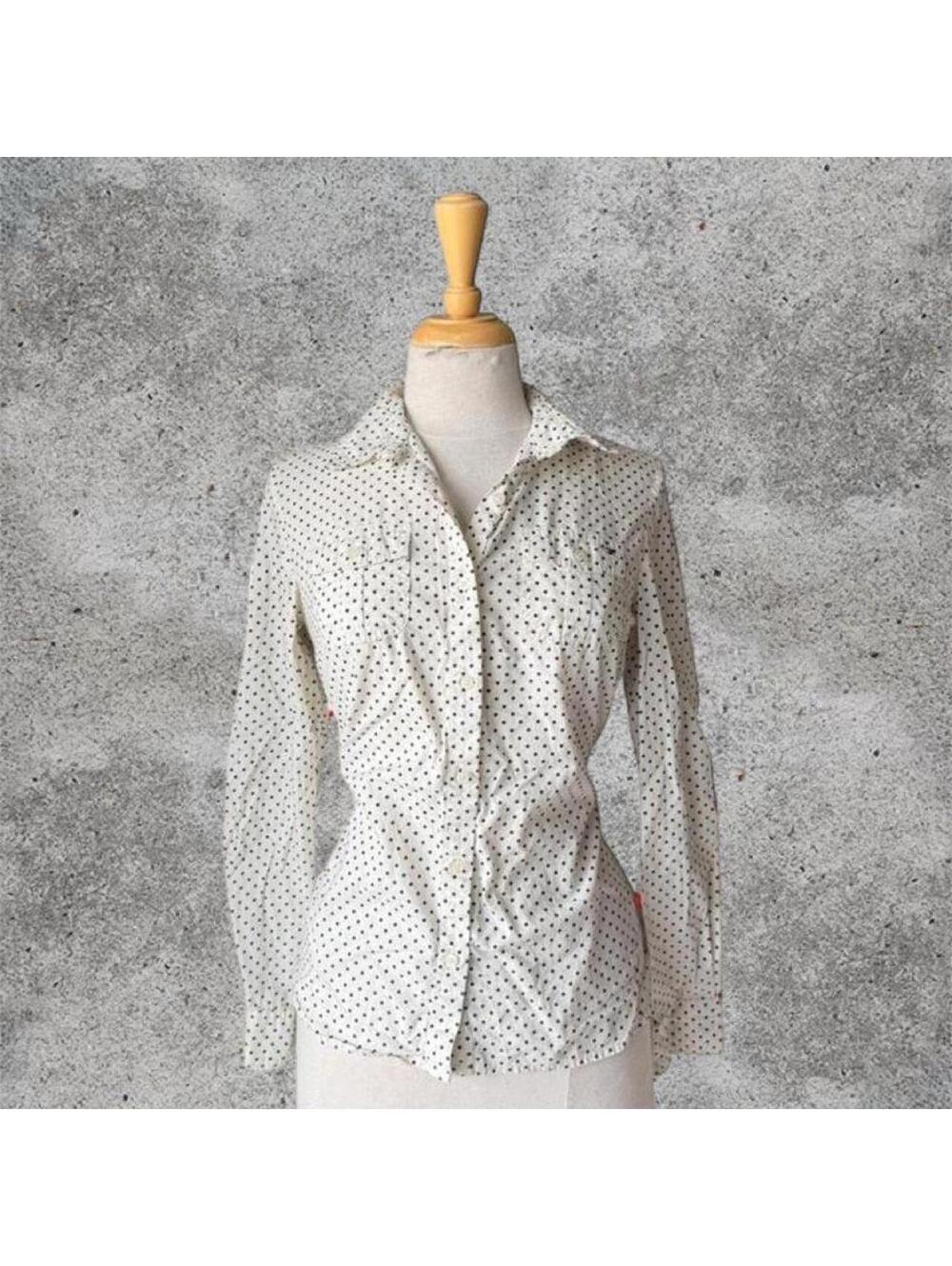 Tommy Hilfiger cream/white button up shirt with navy polka dots